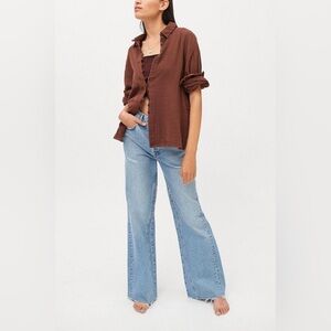 Urban Outfitters Addison Button Down Shirt Blouse‎ Brown Medium